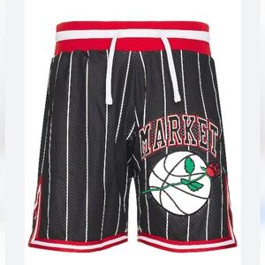 NWT Market Rose Appliqué Stripe Mesh Men's Basketball Shorts sz Small*
